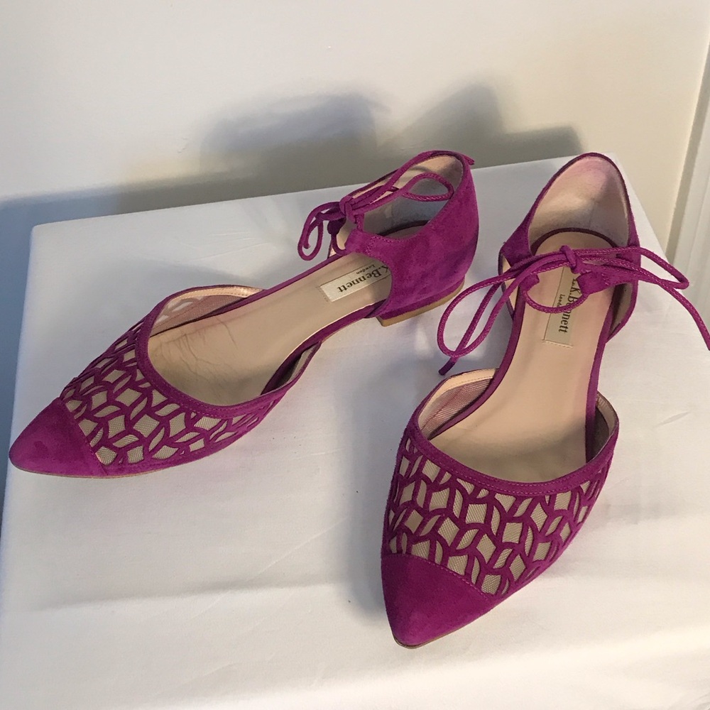 LK Bennett Magenta Suede Flats with Geometric Design size 8